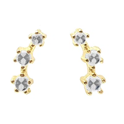 HARFI WOMEN'S GREY / WHITE / GOLD TINY DIAMOND APRIL BIRTHSTONE CLIMBER STUD EARRINGS