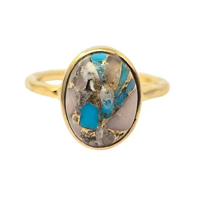 HARFI WOMEN'S PINK / PURPLE / BLUE STATEMENT OPAL TURQUOISE GEMSTONE GOLD VERMEIL RING