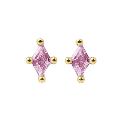 HARFI WOMEN'S PINK / PURPLE / GOLD TINY PINK TOURMALINE STUD OCTOBER BIRTHSTONE EARRINGS