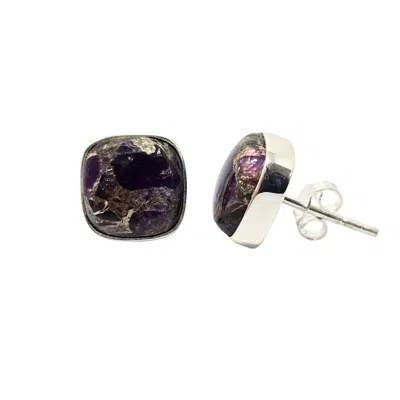 HARFI WOMEN'S PINK / PURPLE / SILVER AMETHYST FEBRUARY BIRTHSTONE SILVER STUD EARRINGS