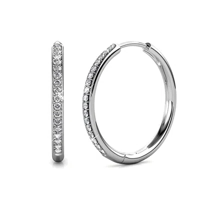HARFI WOMEN'S ROUND HOOP SILVER EARRINGS WITH CERTIFIED AUSTRIAN CRYSTALS