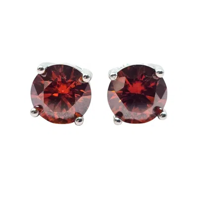 HARFI WOMEN'S SILVER / RED GARNET MOISSANITE CRYSTAL STERLING SILVER EARRINGS