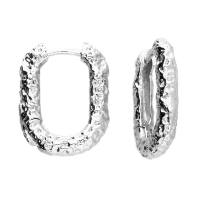 HARFI WOMEN'S STERLING SILVER U-SHAPED MOLTEN HINGED HUGGIE EARRINGS