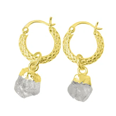 HARFI WOMEN'S WHITE / GOLD RAW MOONSTONE JUNE BIRTHSTONE HUGGIE HOOPS GOLD VERMEIL PLATED GEMSTONE EARRING