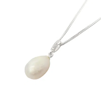 HARFI WOMEN'S WHITE / SILVER DAINTY PEAL PENDANT STERLING SILVER NECKLACE