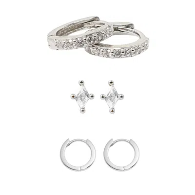 HARFI WOMEN'S WHITE / SILVER EVERYDAY DIAMOND STERLING SILVER EARRINGS GIFT SET FOR HER