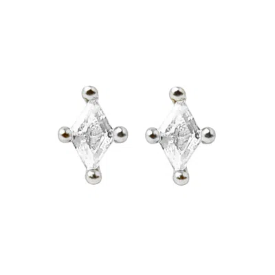 HARFI WOMEN'S WHITE / SILVER TINY STUD DIAMOND EVERYDAY STERLING SILVER EARRINGS