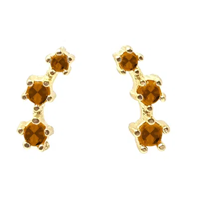 HARFI WOMEN'S YELLOW / ORANGE / GOLD CITRINE NOVEMBER BIRTHSTONE CLIMBER STUD EARRINGS