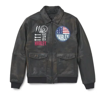 HARLEY-DAVIDSON HARLEY DAVIDSON ARCHER BOMBER LEATHER JACKET FOR MEN LAMBSKIN HIGH QUAILTY