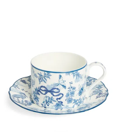 HARRODS BONE CHINA TOILE TEACUP AND SAUCER