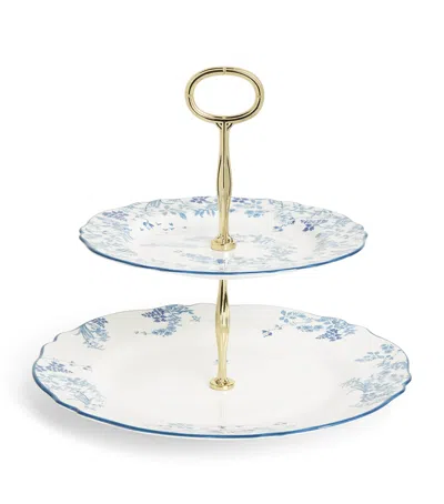 HARRODS BONE CHINA TOILE TWO-TIER CAKE STAND