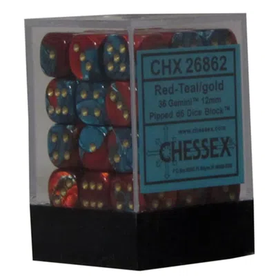 HASBRO GEMINI 7 12MM D6 RED AND TEAL WITH GOLD DICE