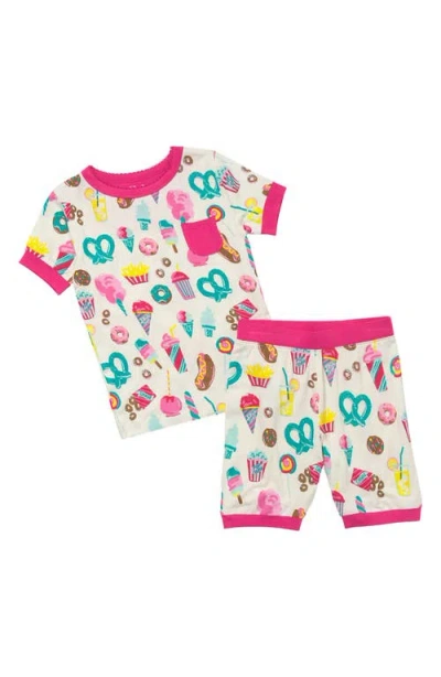 HATLEY HATLEY CARNIVAL TREATS PRINT COTTON FITTED TWO-PIECE SHORT PAJAMAS