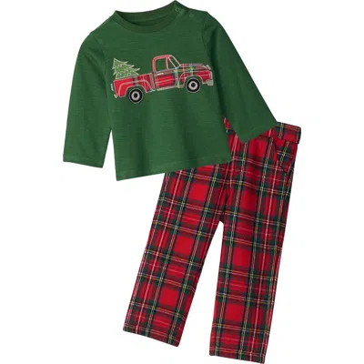 HATLEY HATLEY HOLIDAY TRUCK LONG SLEEVE COTTON GRAPHIC T-SHIRT & TARTAN PANTS SET