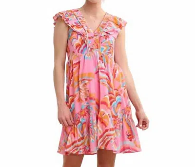 HATLEY ZOE RUFFLE SLEEVE DRESS IN BLOOMING PALMS