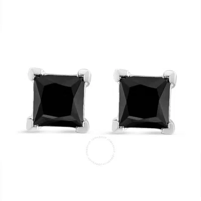 HAUS OF BRILLIANCE 14K WHITE GOLD 4.00 CTTW PRINCESS-CUT TREATED BLACK DIAMOND CLASSIC 4-PRONG STUD EARRINGS WITH SCREW