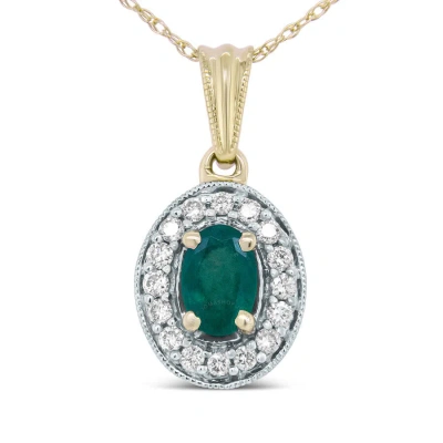 HAUS OF BRILLIANCE HAUS OF BRILLIANCE 14K YELLOW GOLD 6X4MM EMERALD AND 1/5 CTTW ROUND DIAMOND HALO PENDANT 18" NECKLAC