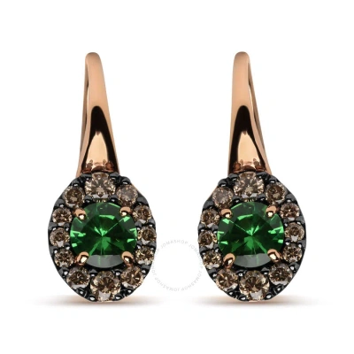 HAUS OF BRILLIANCE 18K ROSE AND WHITE GOLD 3/8 CTTW ROUND BROWN DIAMONDS AND ROUND GREEN TSAVORITE GEMSTONE HALO DROP H
