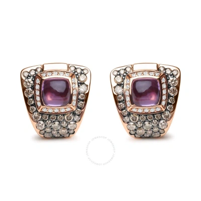 HAUS OF BRILLIANCE 18K ROSE GOLD 1 1/2 CTTW ROUND DIAMOND AND 7MM CUSHION CUT PURPLE AMETHYST GEMSTONE GEOMETRICAL STAT