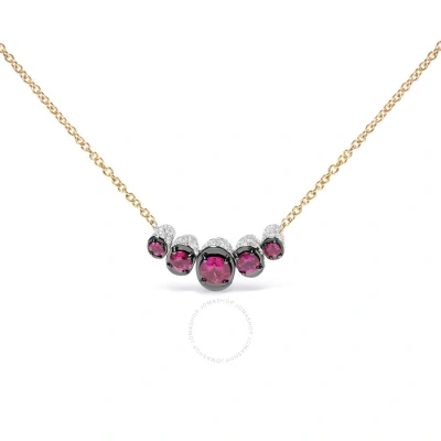 HAUS OF BRILLIANCE 18K ROSE GOLD 3/4 CTTW PAVE DIAMONDS & GRADUATED RED RUBY GEMSTONE CURVED BAR CHOKER NECKLACE (G-H C