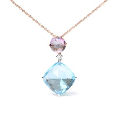 HAUS OF BRILLIANCE 18K WHITE AND ROSE GOLD ROUND DIAMOND ACCENT & ROSE DE FRANCE PINK AMETHYST & CUSHION CUT SKY BLUE T