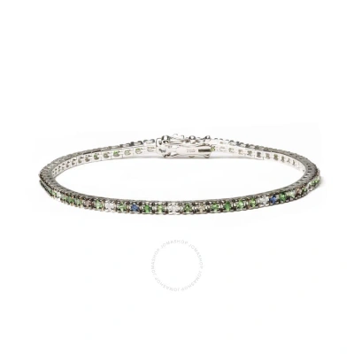 HAUS OF BRILLIANCE 18K WHITE GOLD 3/8 CTTW DIAMOND WITH BLUE SAPPHIRE AND GREEN TSAVORITE GEMSTONE MULTI-COLORED TENNIS