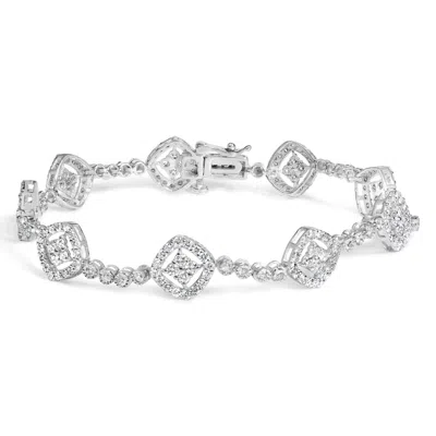 HAUS OF BRILLIANCE .925 STERLING SILVER 3.0 CTTW DIAMOND HALO SQUARE SHAPE LINK BRACELET