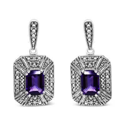 HAUS OF BRILLIANCE HAUS OF BRILLIANCE .925 STERLING SILVER DIAMOND ACCENT AND 7X5MM PURPLE AMETHYST STUD EARRINGS (I-J 
