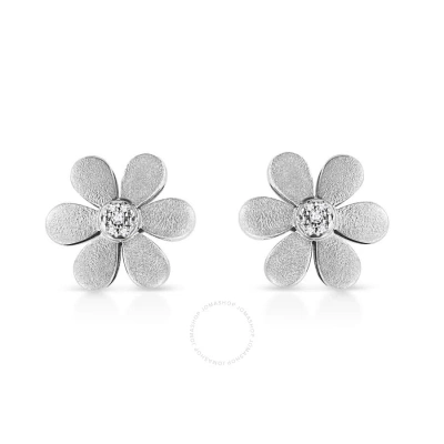 HAUS OF BRILLIANCE HAUS OF BRILLIANCE MATTE FINISHED .925 STERLING SILVER DIAMOND ACCENT FLOWER HOOP STUD EARRING (I-J 