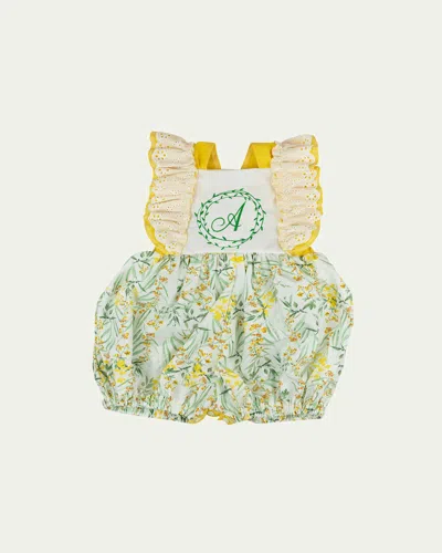 HAUTE BABY GIRL'S RUFFLE TRIM PERSONALIZED ROMPER