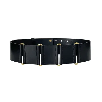 HAUTE CUIR WOMEN'S BLACK LINKED WIDE LEATHER BELT