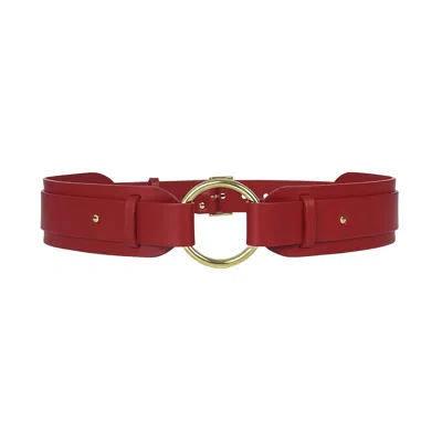 HAUTE CUIR WOMEN'S O RING RED WAIST LEATHER BELT