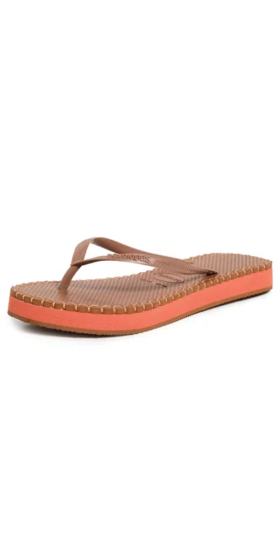 HAVAIANAS SLIM FLATFORM LOOP FLIP FLOPS RUST