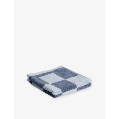 HAY STEEL BLUE CHECK-PATTERN COTTON WASH CLOTH