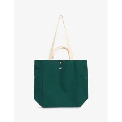 HAY WOMENS DARK GREEN EVERYDAY LOGO-PRINT COTTON TOTE BAG