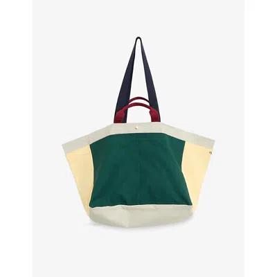 HAY WOMENS DARK GREEN MULTI SMALL WEEKEND COLOUR-BLOCK COTTON-CANVAS TOTE BAG