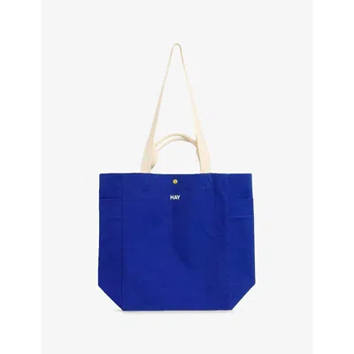 HAY WOMENS ELECTRIC BLUE EVERYDAY LOGO-PRINT COTTON TOTE BAG