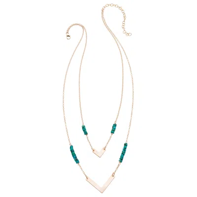 HEATHER HAWKINS JEWELRY WOMEN'S BLUE DOUBLE CHEVRON NECKLACE - TURQUOISE - DECEMBER BIRTHSTONE - GOLD-FILLED
