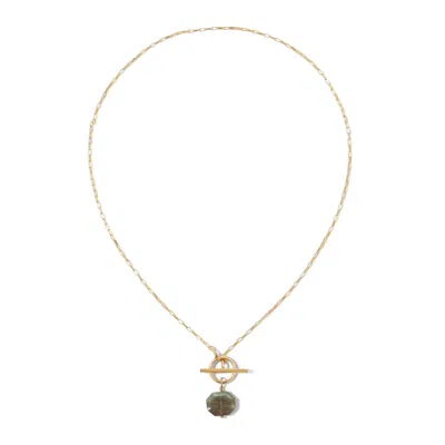 HEATHER HAWKINS JEWELRY WOMEN'S BLUE STOP AND STARE TOGGLE FRONT CLASP NECKLACE - LABRADORITE - GOLDFILLED