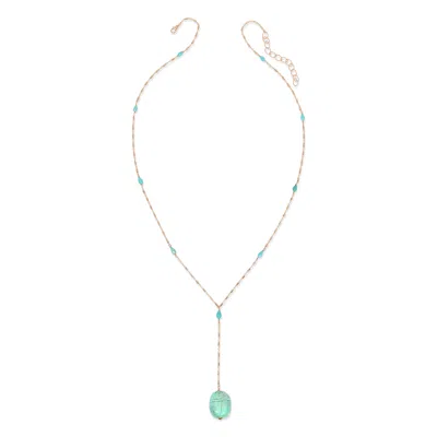 HEATHER HAWKINS JEWELRY WOMEN'S BLUE TURQUOISE SCAREB Y NECKLACE - GOLD-FILLED - DECEMBER BIRTHSTONE