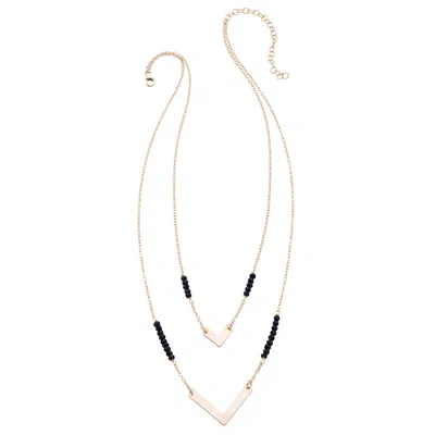 HEATHER HAWKINS JEWELRY WOMEN'S DOUBLE CHEVRON NECKLACE - BLACK SPINEL - GOLDFILLED