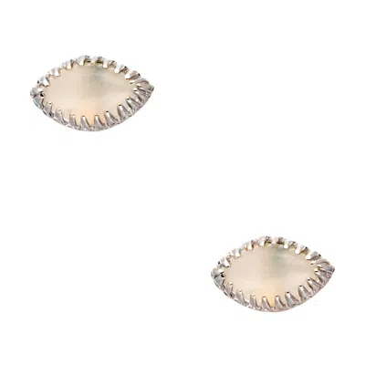 HEATHER HAWKINS JEWELRY WOMEN'S EYELASH STUD EARRINGS - RAINBOW MOONSTONE - STERLING SILVER