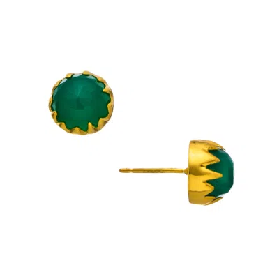 HEATHER HAWKINS JEWELRY WOMEN'S MALEFICENT DOME GEMSTONE STUD EARRINGS - GREEN ONYX - GOLD VERMEIL
