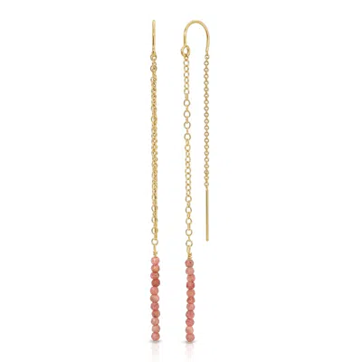 HEATHER HAWKINS JEWELRY WOMEN'S EXTRA TINY GEMSTONE THREADER EARRINGS - GOLDFILLED RHODONITE