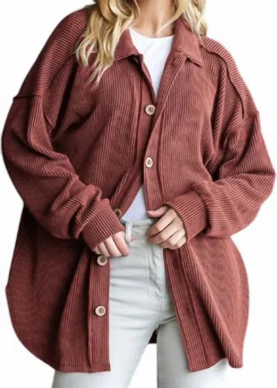 HEIMISH USA BASIC COLLAR SOLID URBAN RIBBED BUTTON DOWN SHACKET CURVY IN RUST