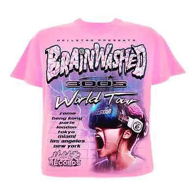 HELLSTAR HELLSTAR STUDIOS BRAINWASHED WORLD TOUR SHORT SLEEVE TEE SHIRT PINK