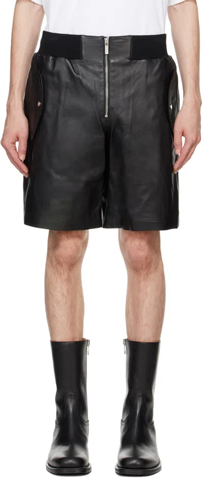 HELMUT LANG BLACK ZIP BOMBER LEATHER SHORTS