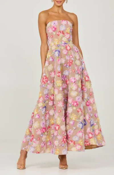 HELSI HELSI VIVIAN BEADED FLORAL STRAPLESS MAXI COCKTAIL DRESS