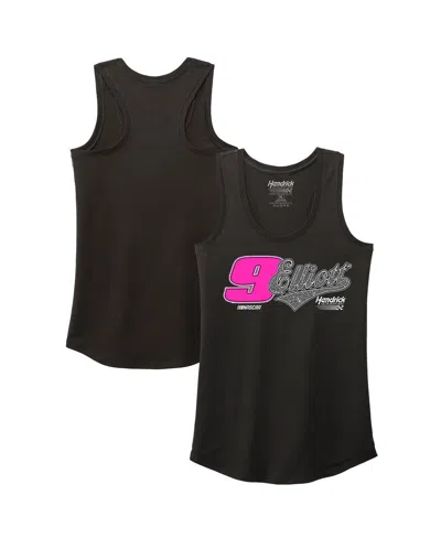 HENDRICK MOTORSPORTS TEAM COLLECTION WOMEN'S BLACK CHASE ELLIOTT NAME NUMBER RACER BACK TANK TOP