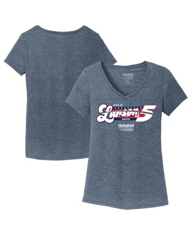 HENDRICK MOTORSPORTS TEAM COLLECTION WOMEN'S HEATHER NAVY KYLE LARSON TRI-BLEND V-NECK T-SHIRT